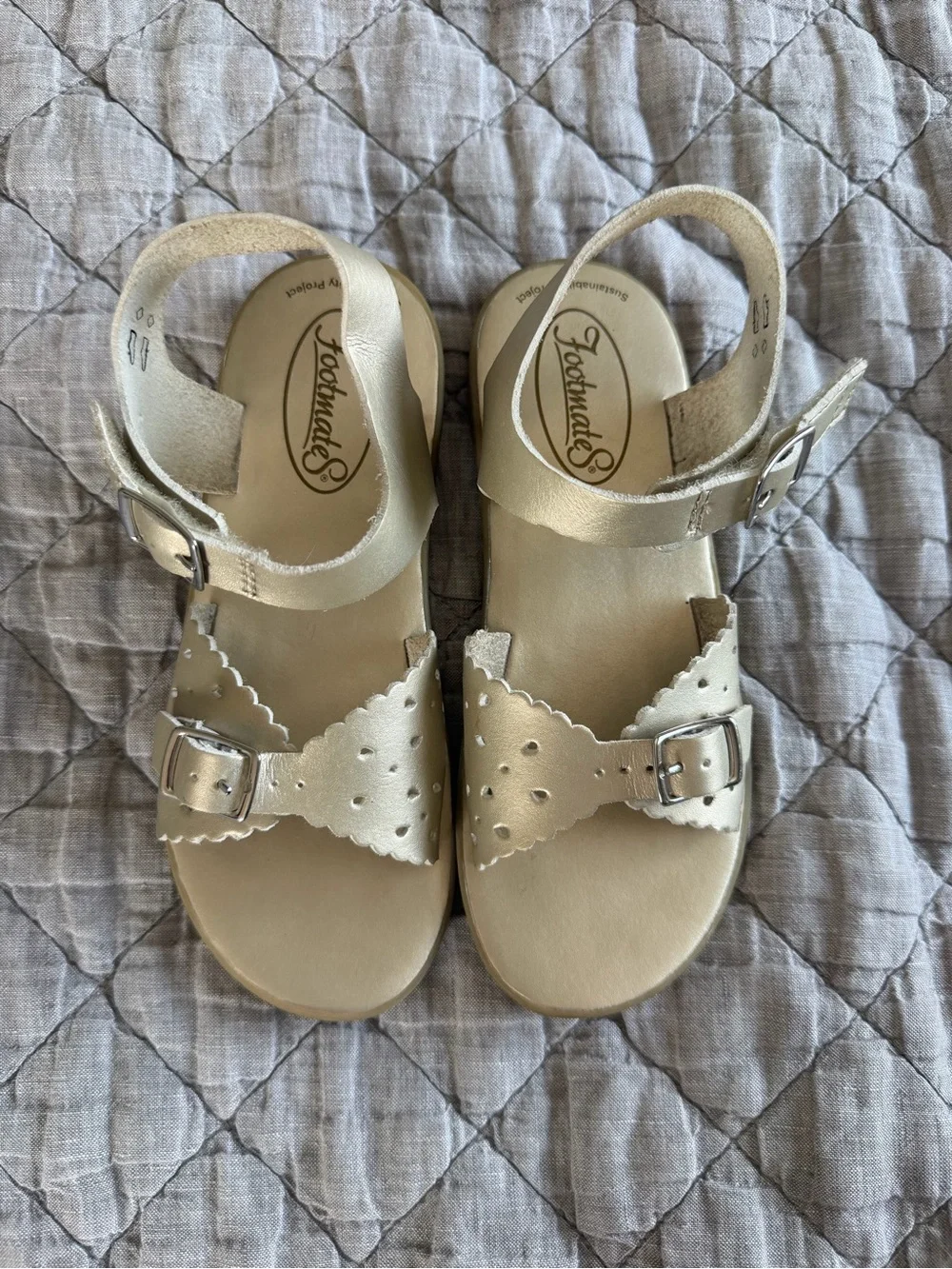 FootMates Metallic Cream Toddler Sandals with Velcro strap